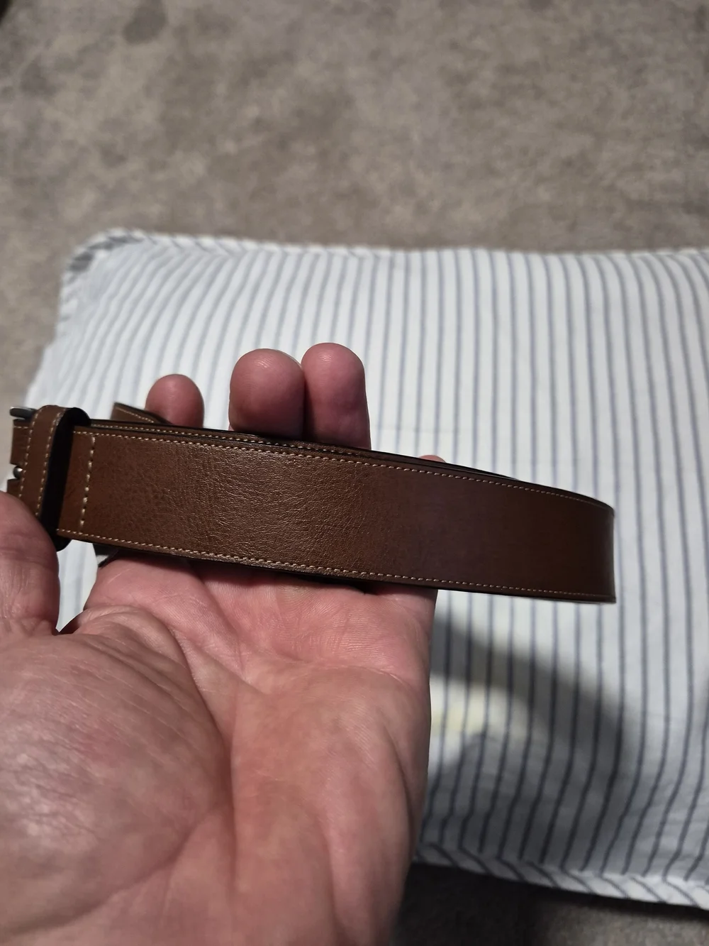 Perry Ellis Brown Leather Belt with Brush NickelBuckle Genuine‎ Cowhide Size 34